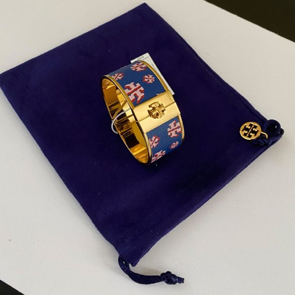 Tory Burch Skinny Leather Blue Cuff Bracelet - Picture 3 of 3